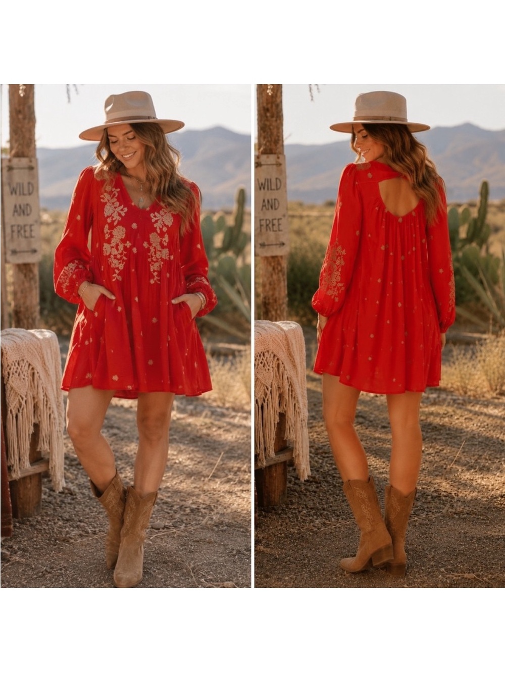 Free People Red Sweet Tennessee Embroidered Mini Dress Size Medium